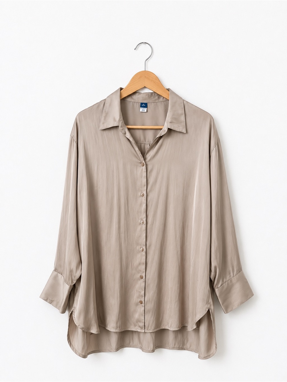 Old Navy Satin Taupe Relaxed Button-Front Women's Blouse, Petite XL